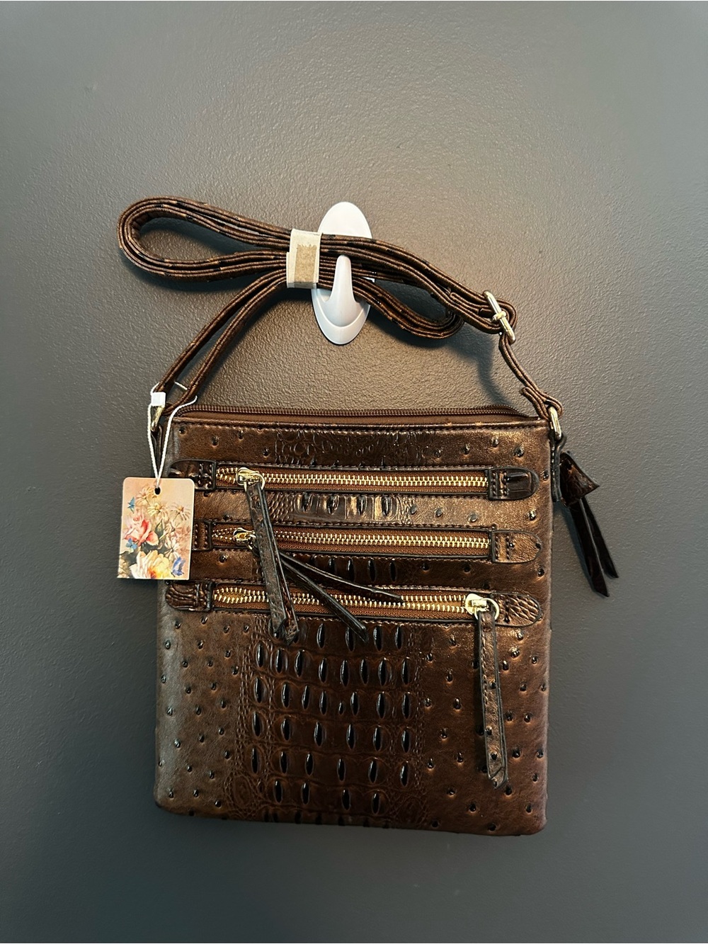 Classic Brown Crossbody Bag with Textured Finish